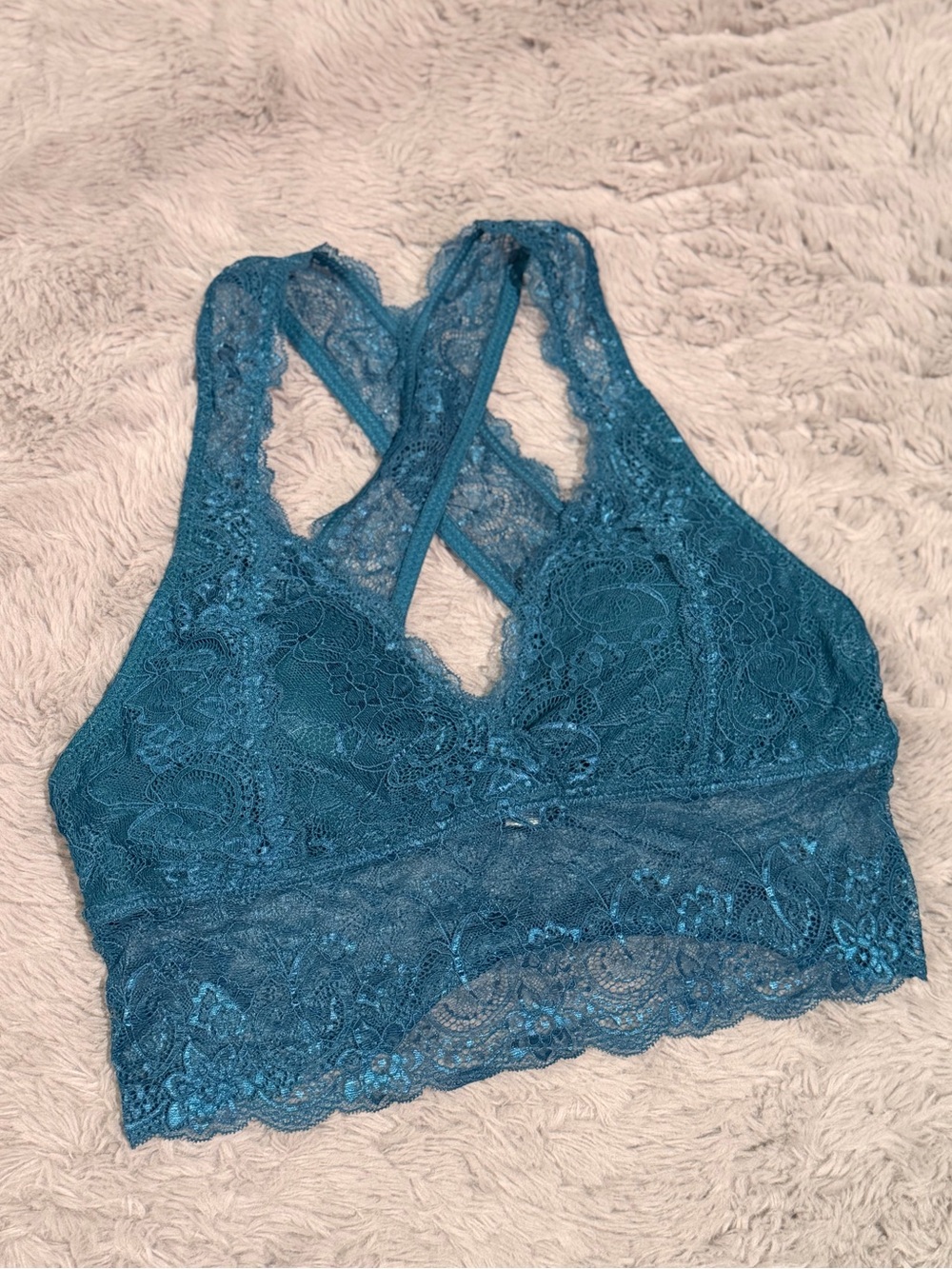 Amazon Teal Lace Crisscross Racerback Bralette